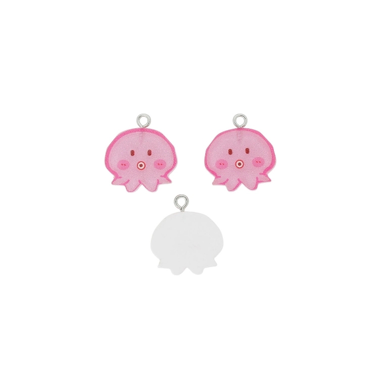 PLASTIC BEADS - RESIN 3D - PENDANT - OCTOPUS 03 - 19x22x3mm PINK AND CYCLAMEN - PACKAGE 30pcs. Hole-2.0mm