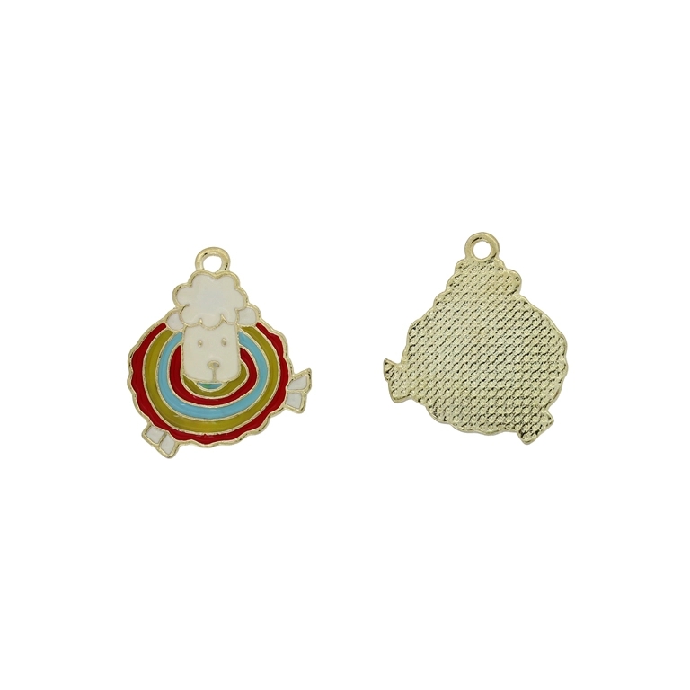 METAL BEADS WITH ENAMEL - PENDANT - DOG 12 WITH BELT - 21x22x1.5mm WHITE-RED-BLUE (LIGHT) - PACKAGE 30pcs. Hole-2.0mm