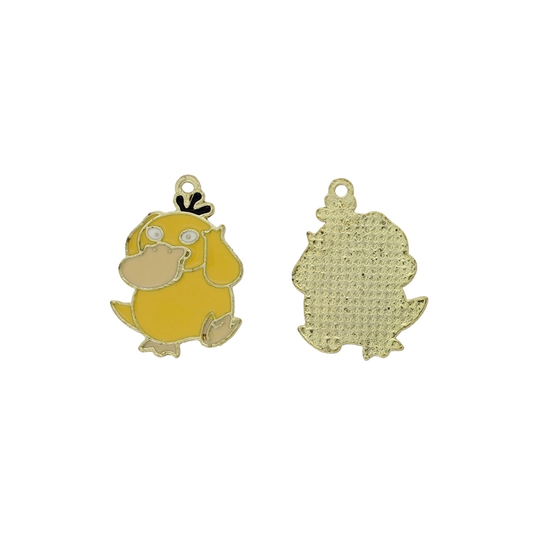 METAL BEADS WITH ENAMEL - PENDANT - DUCK 01 - 19x25x1.5mm YELLOW-BEIGE (LIGHT) -  3pcs. Hole-1.6mm