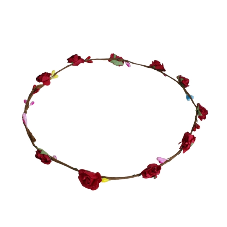 JEWELRY - ACCESSORY FOR HAIR - TIARA WREATH WITH FLOWERS D040 - WIRE AND PAPER - RED AND MIX - PACKAGE 6pcs.
