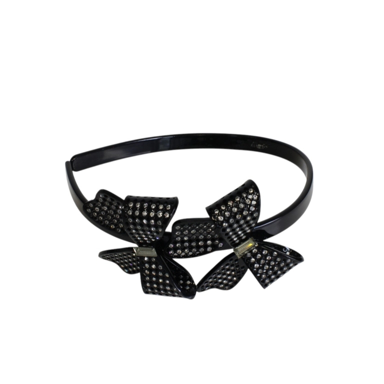 JEWELRY - ACCESSORY FOR HAIR - TIARA WITH CRYSTALS D042 - PLASTIC AND GLASS - RIBBON - BLACK AND WHITE - PACKAGE 6pcs.