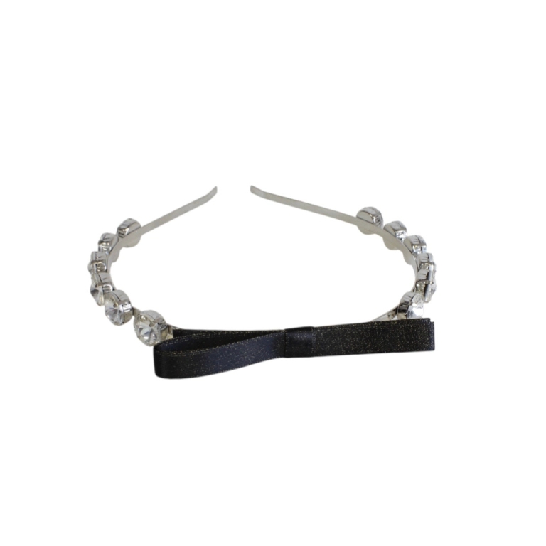 JEWELRY - ACCESSORY FOR HAIR - TIARA WITH CRYSTALS D044 - METAL AND GLASS - RIBBON - NICKEL-BLACK-WHITE - PACKAGE 6pcs.