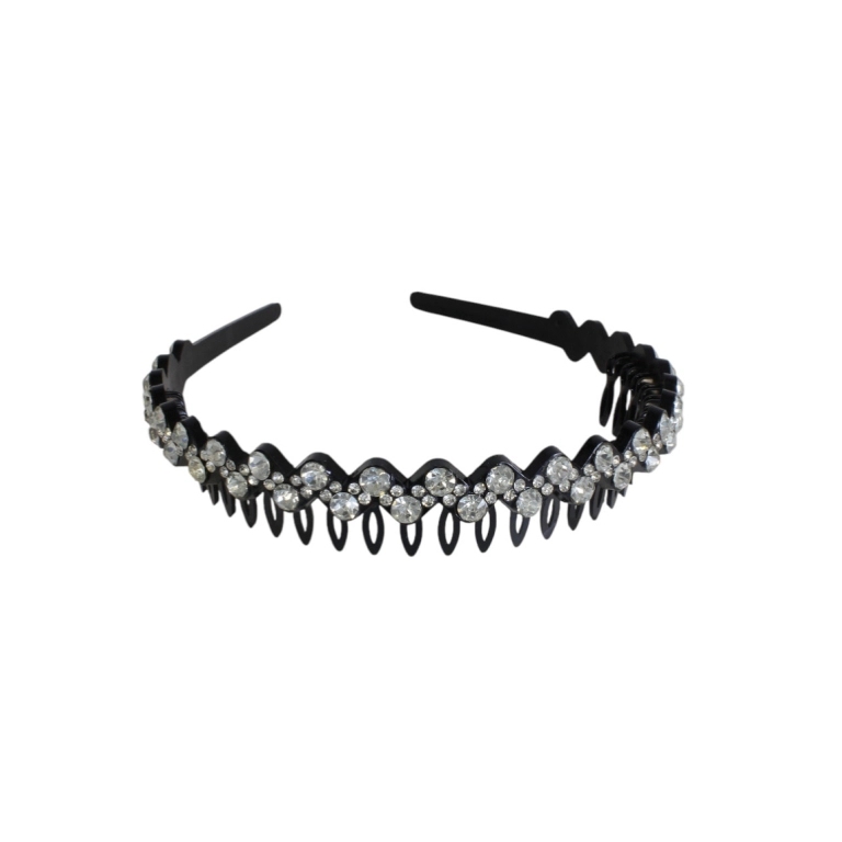 JEWELRY - ACCESSORY FOR HAIR - TIARA WITH CRYSTALS D045 - PLASTIC AND GLASS - BLACK AND WHITE - PACKAGE 6pcs.