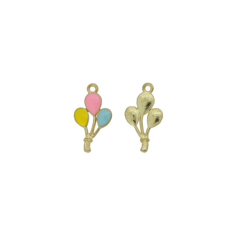 METAL BEADS WITH ENAMEL - PENDANT - BALLOONS 01 - 13х23х3mm GOLD-YELLOW-PINK-BLUE - 4pcs. Hole-1.7mm
