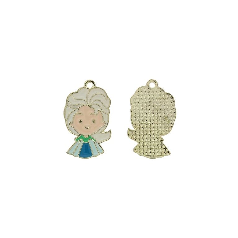 METAL BEADS WITH ENAMEL - PENDANT - GIRL 08 - 15х26х1.6mm WHITE-ECRU-BLUE - 4pcs. Hole-1.7mm