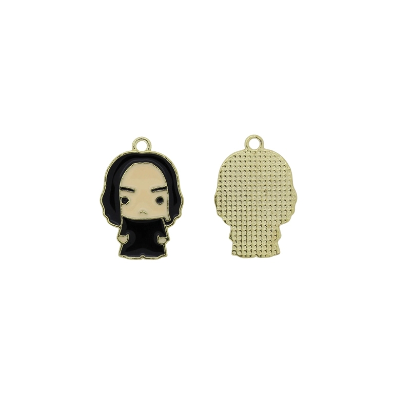 METAL BEADS WITH ENAMEL - PENDANT - GIRL 10 - 16х24х1.5mm ECRU-BLACK - 4pcs. Hole-1.8mm
