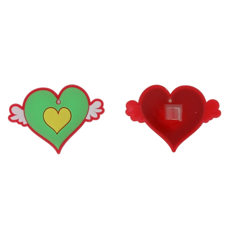 PLASTIC BEADS - RUBBER 3D - DECORATION - HEART 20 WITH WINGS - 55x40x3mm RED-GREEN-YELLOW - 6pcs.