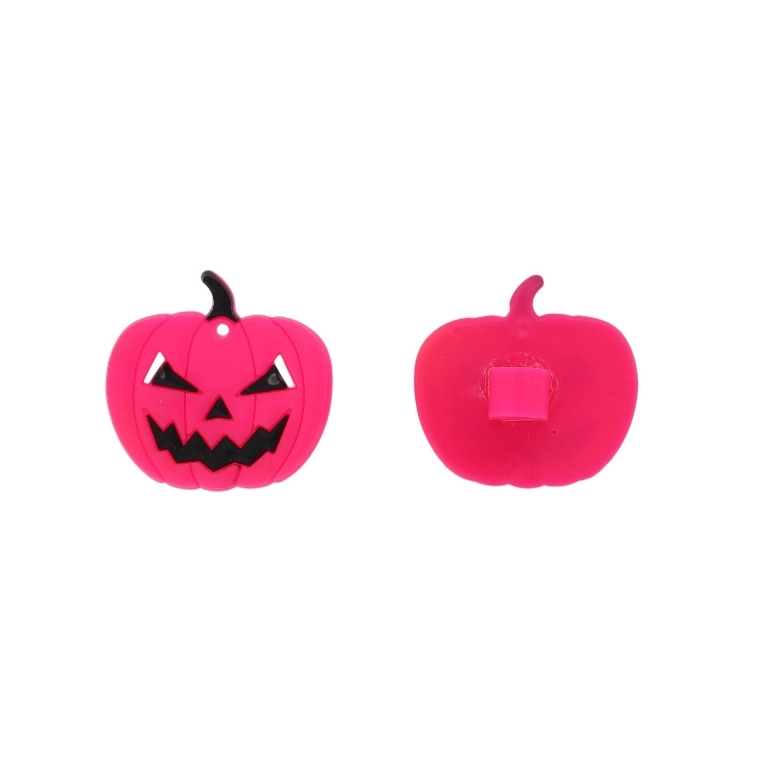 PLASTIC BEADS - RUBBER 3D - DECORATION - PUMPKIN 01 - 40x39x3mm PINK-BLACK - PACKAGE 30pcs.
