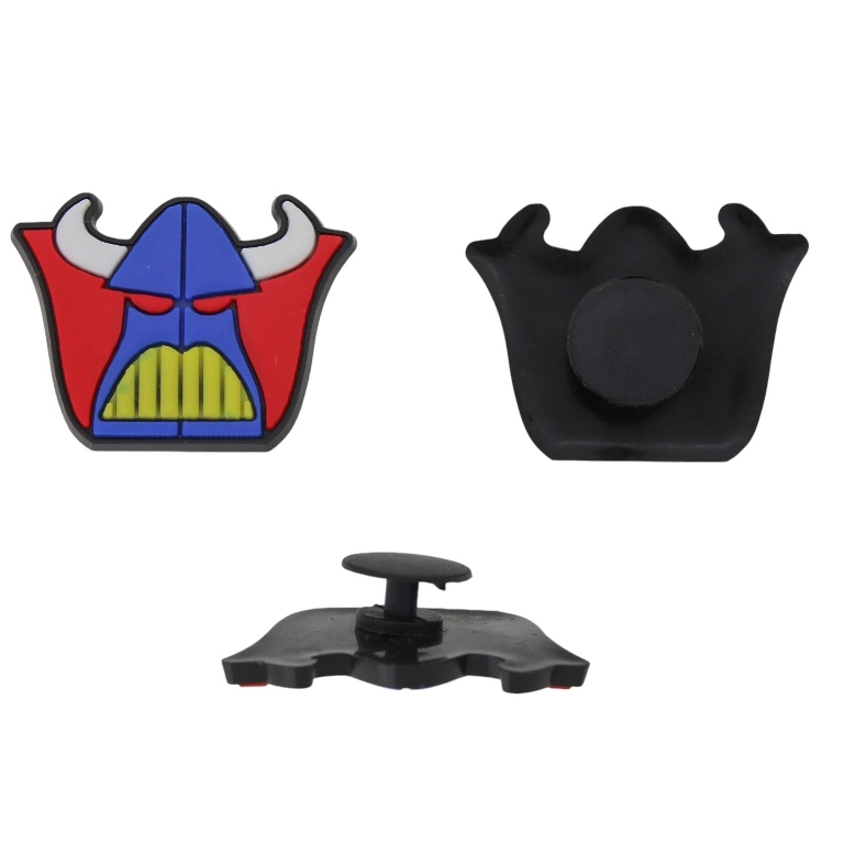 PLASTIC BEADS - RUBBER 3D - BUTTON - MASK 01 WITH HORNS - 32x25x3mm BLUE (DARK)-RED-YELLOW - PACKAGE 20pcs.