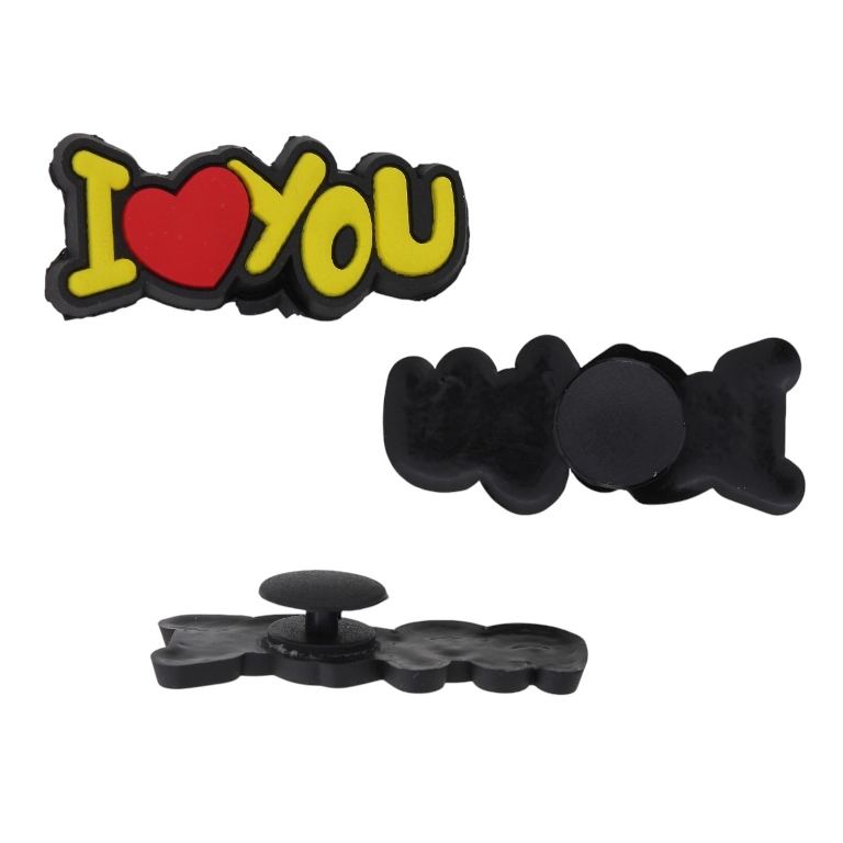 PLASTIC BEADS - RUBBER 3D - BUTTON - INSCRIPTIONS I LOVE YOU 01 - 41x16x3mm YELLOW-RED-BLACK - 2pcs.