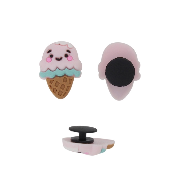 PLASTIC BEADS - RUBBER 3D - BUTTON - ICE CREAM 06 - 17x25x3mm PINK (LIGHT)-BROWN - 2pcs.