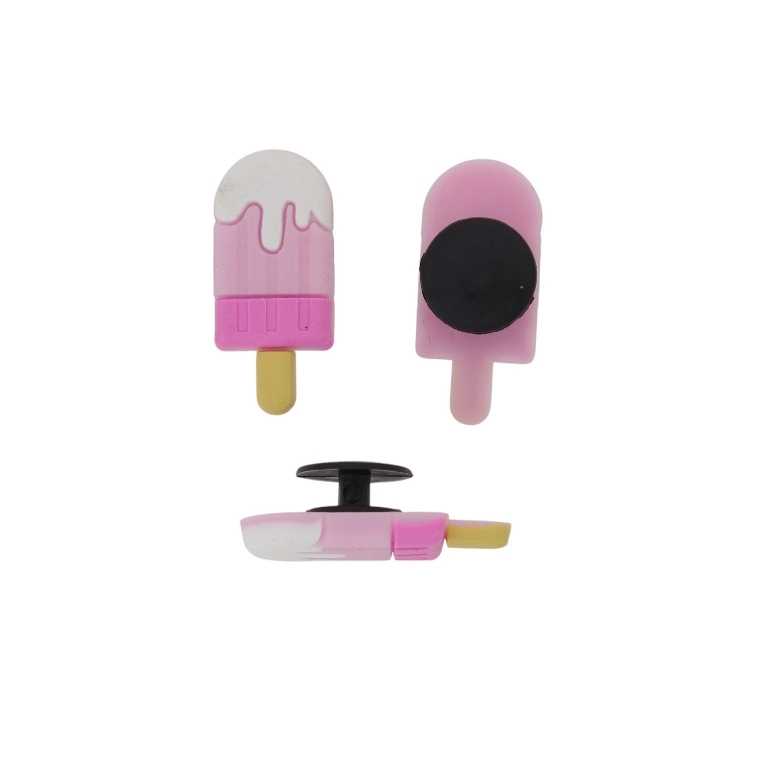 PLASTIC BEADS - RUBBER 3D - BUTTON - ICE CREAM ON CAKE 03 - 13x28x3mm PINK-WHITE-YELLOW - PACKAGE 20pcs.