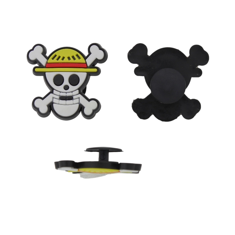 PLASTIC BEADS - RUBBER 3D - BUTTON - SKULL 01 - 28x27x3mm WHITE-YELLOW-BLACK - PACKAGE 20pcs.