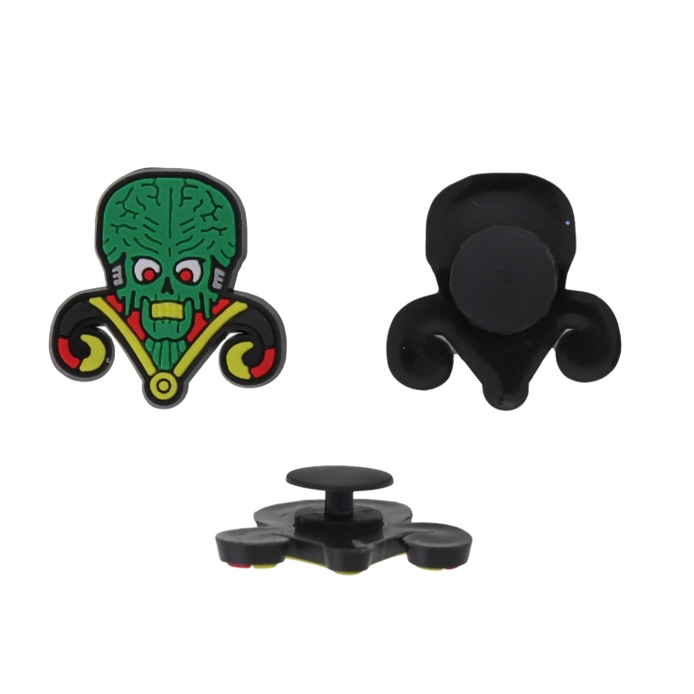 PLASTIC BEADS - RUBBER 3D - BUTTON - SKULL 02 - 27x27x3mm GREEN-YELLOW-BLACK - 2pcs.