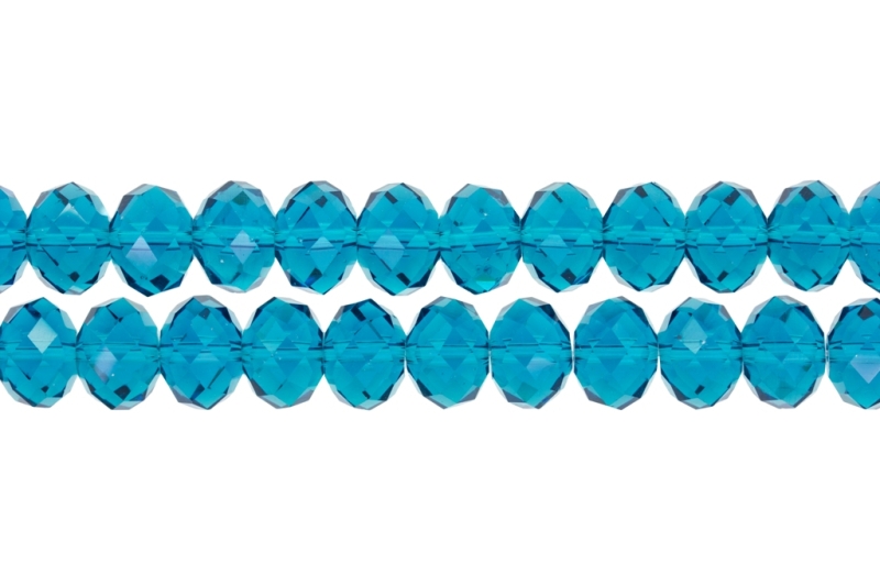 GLASS BEADS - FACETED RONDELLE CRYSTALS - 12x9mm - TRANSPARENT - TURQUOISE BLUE 022 - STRING (72pcs.) Hole-1.8mm