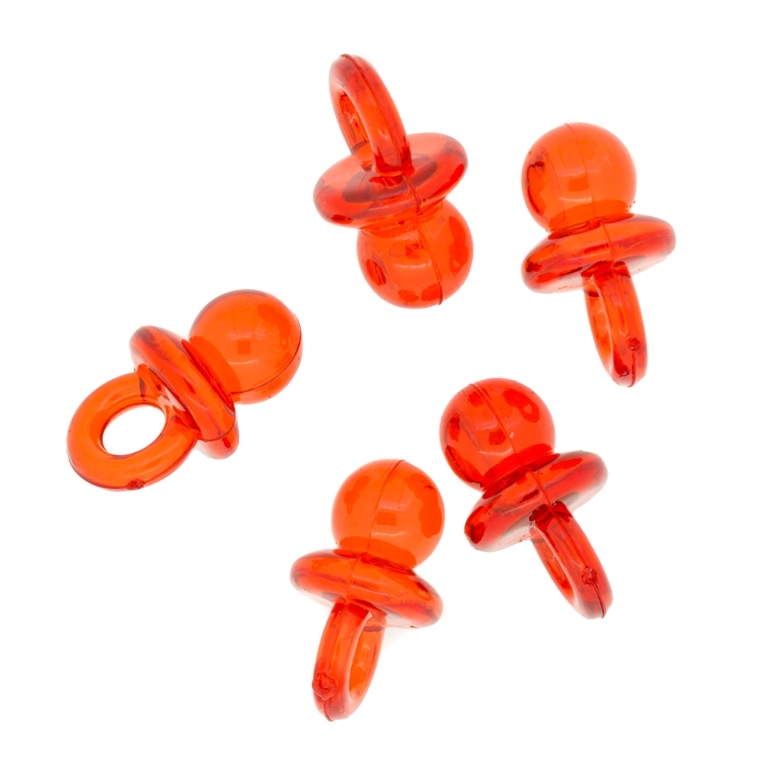 TRANSPARENT PLASTIC BEADS - PACIFIER - 20x12mm RED V12 - 50g Hole-5.0mm (50pcs.)