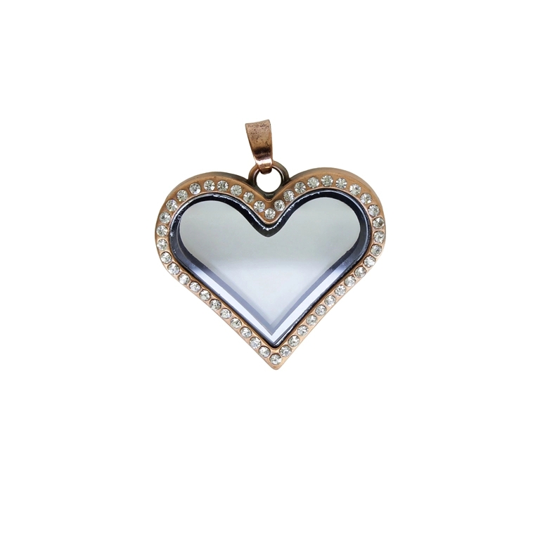 METAL BEADS - MEDALLION WITH MAGNETIC CLOSURE AND CRYSTALS - HEART 03 - 36x38x7mm ANTIQUE BRASS (LIGHT) AND WHITE - PACKAGE 5pcs. Hole-3.2mm