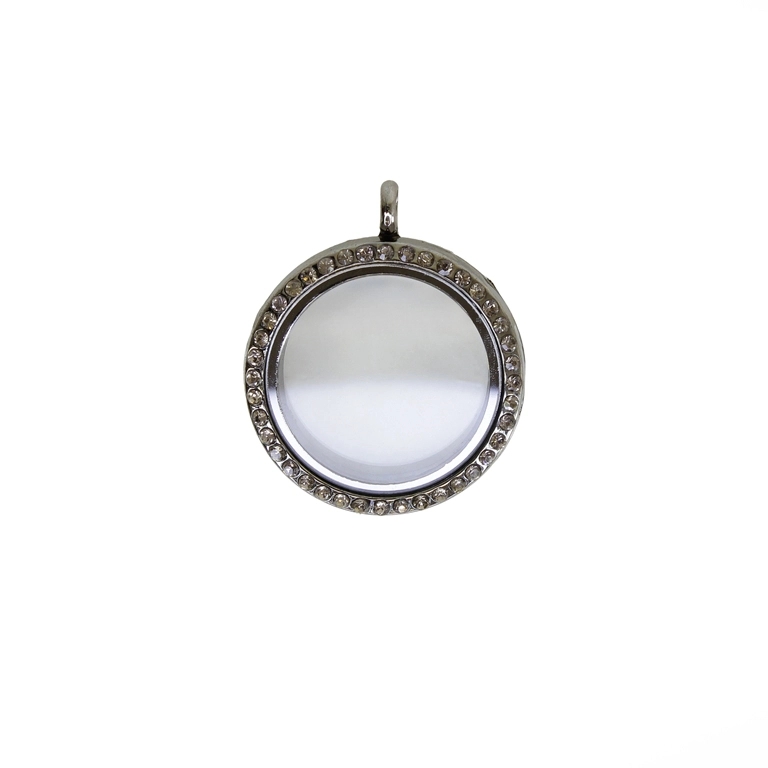 METAL BEADS - MEDALLION WITH MAGNETIC CLOSURE AND CRYSTALS - CIRCLE 01 - 30x36x7mm NICKEL AND РОЗОВО (LIGHT) - 1pc. Hole-3.6mm