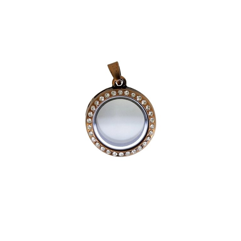 METAL BEADS - MEDALLION WITH MAGNETIC CLOSURE AND CRYSTALS - CIRCLE 01 - 24x36x7mm ANTIQUE BRASS AND WHITE - 1pc. Hole-2.2mm