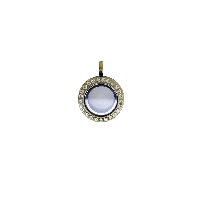 METAL BEADS - MEDALLION WITH MAGNETIC CLOSURE AND CRYSTALS - CIRCLE 01 - 19x26x8mm ANTIQUE BRONZE AND WHITE - PACKAGE 5pcs. Hole-3.6mm