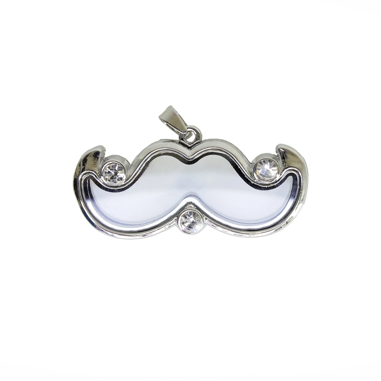 METAL BEADS - MEDALLION WITH MAGNETIC CLOSURE AND CRYSTALS - MUSTACHE 01 - 52x31x7mm NICKEL AND WHITE - PACKAGE 5pcs. Hole-2.0mm