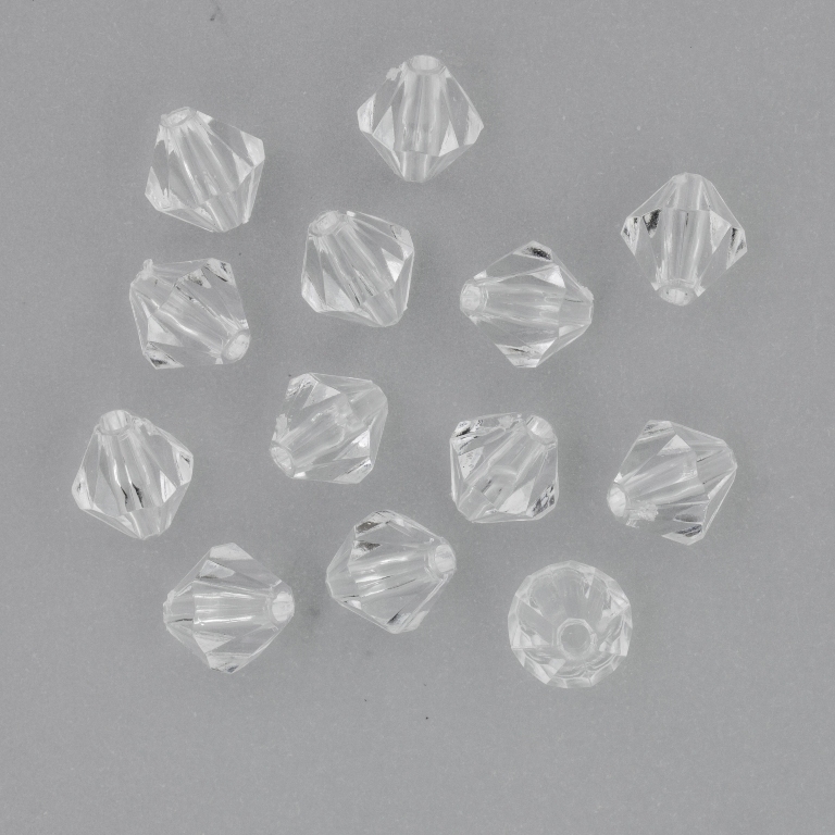 TRANSPARENT PLASTIC BEADS - BICONES 01 - 8x7.5mm WHITE V01 - 50g Hole-1.8mm (270pcs.)