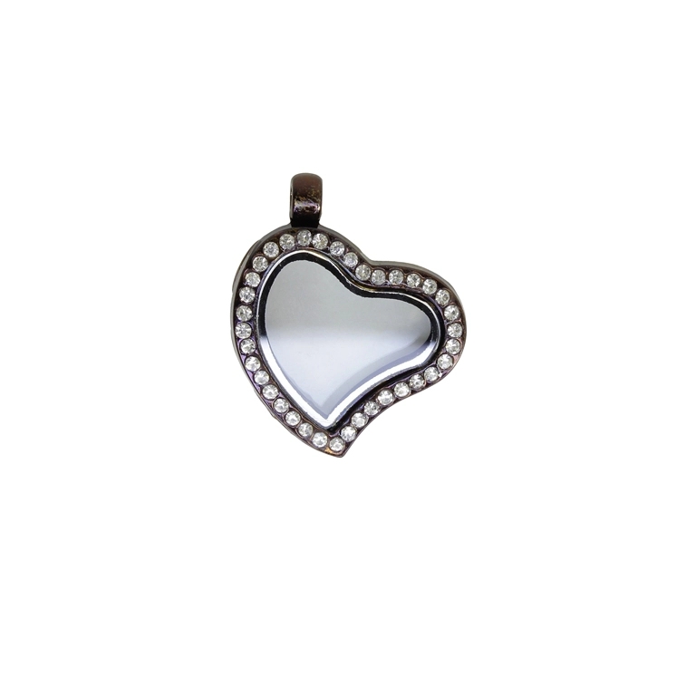 METAL BEADS - MEDALLION WITH MAGNETIC CLOSURE AND CRYSTALS - HEART 01 - 28x35x6mm BROWN (DARK) WHITE - PACKAGE 5pcs. Hole-3.2mm