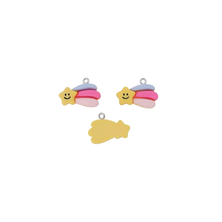 PLASTIC BEADS - RESIN 3D - PENDANT - FALLING STAR 01 - 22x18x6mm YELLOW-PINK-BLUE - PACKAGE 20pcs. Hole-1.8mm