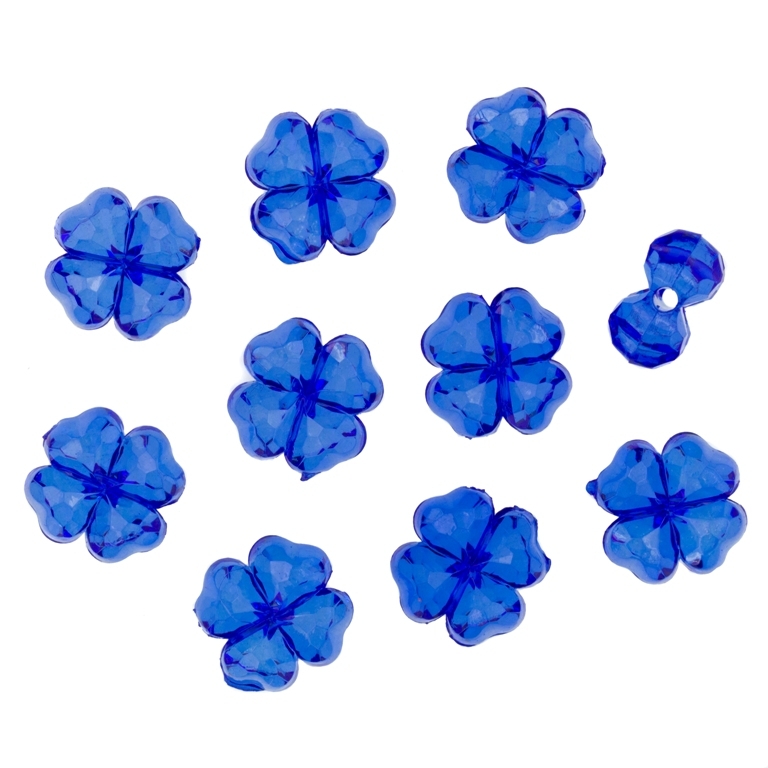 TRANSPARENT PLASTIC BEADS - CLOVER - 11x6mm BLUE (DARK) V44 - 50g Hole-1.8mm (110pcs.)