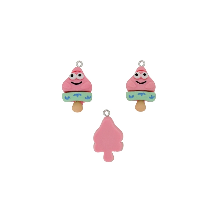 PLASTIC BEADS - RESIN 3D - PENDANT - STARFISH 03 - 16x28x8mm PINK (LIGHT)-MINT-BLUE - PACKAGE 20pcs. Hole-1.8mm 