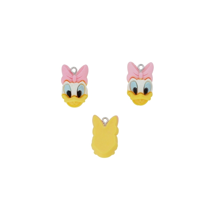 PLASTIC BEADS - RESIN 3D - PENDANT - DAISY DUCK 04 - 15x25x8mm YELLOW-BLUE (LIGHT)-PINK (LIGHT) - PACKAGE 20pcs. Hole-1.8mm
