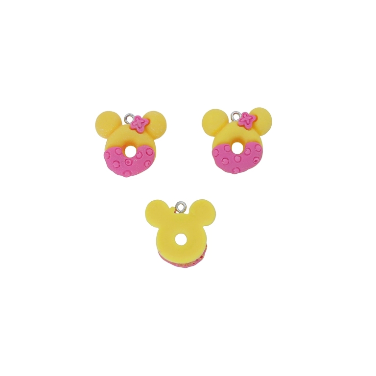 PLASTIC BEADS - RESIN 3D - PENDANT - DONUT 09 MINI - 22x22x8mm YELLOW-PINK (DARK) - 2pcs. Hole-1.8mm