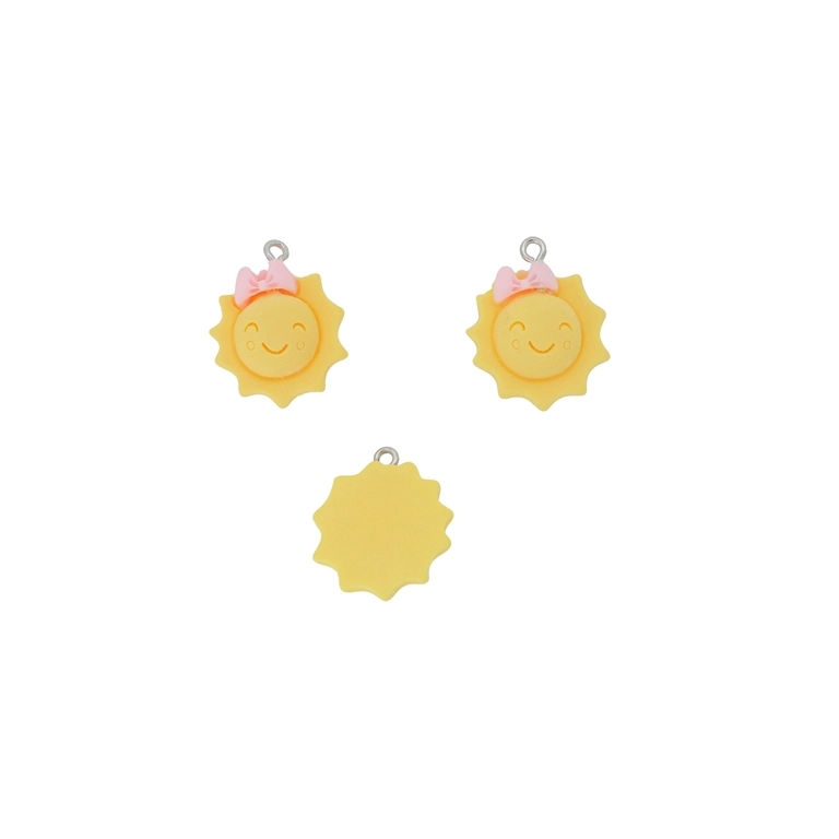 PLASTIC BEADS - RESIN 3D - PENDANT - SUN 01 - 20x24x8mm YELLOW-PINK (LIGHT) - PACKAGE 20pcs. Hole-1.8mm 