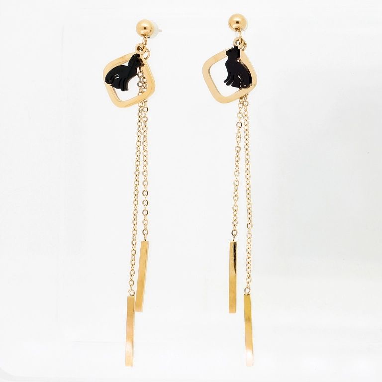 JEWELRY - EARRINGS - SCREW - STAINLESS STEEL - KOTKA Е738 - 1.1х7.5cm ROSE GOLD AND BLACK - PACKAGE 6 pairs