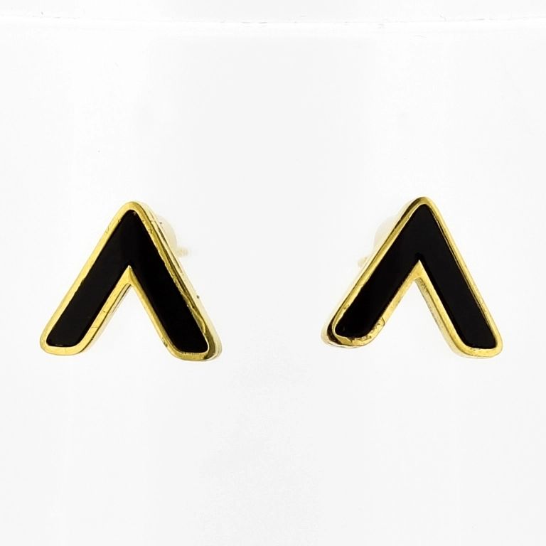JEWELRY - EARRINGS - SCREW - STAINLESS STEEL - LETTER V Е716 - 1.3х1.0cm GOLD AND BLACK - 1 pair