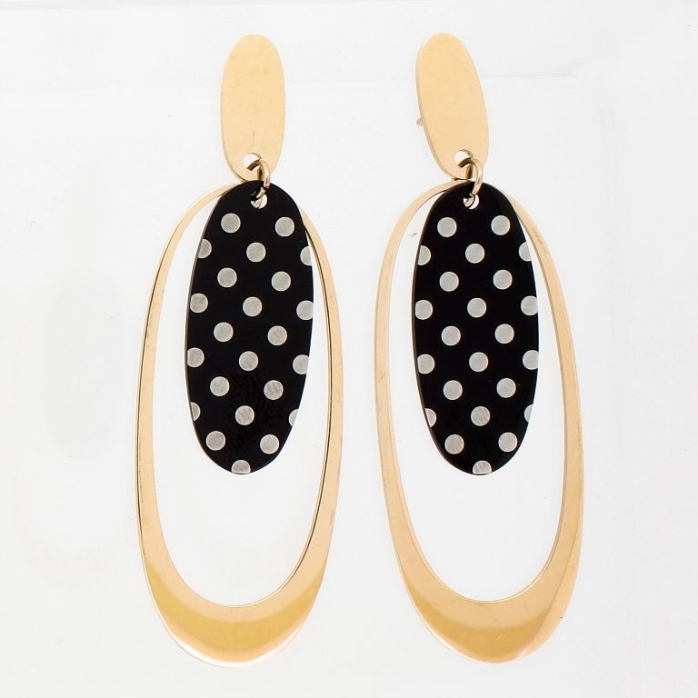JEWELRY - EARRINGS - SCREW - STAINLESS STEEL - ELLIPSE AND DOTS Е802 - 1.9х5.8cm ROSE GOLD-BLACK-GRAY - 1 pair
