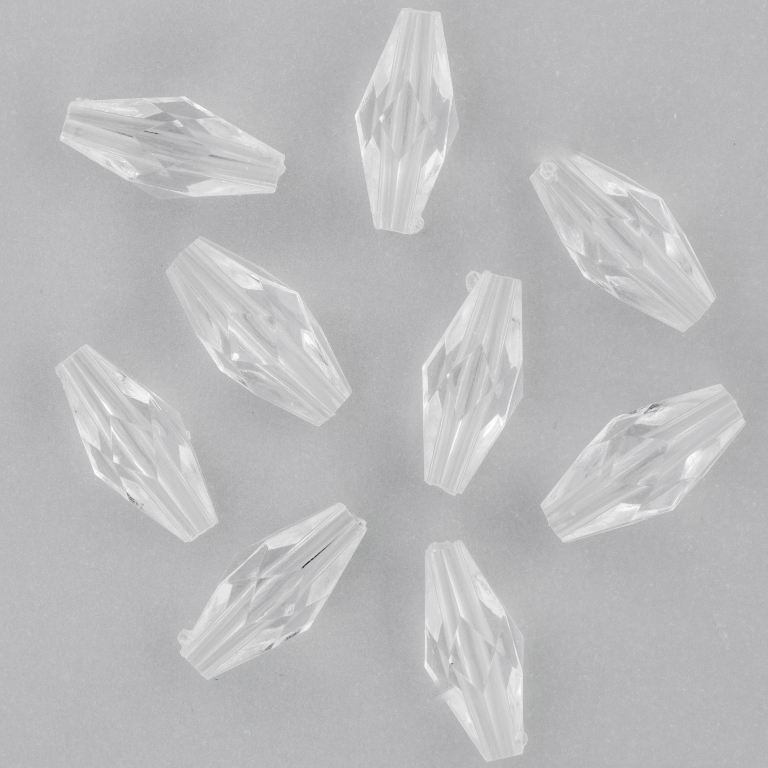 TRANSPARENT PLASTIC BEADS - ELLIPSE FACETED - 14.5x6mm WHITE V01 - 50g Hole-1.8mm (160pcs.)