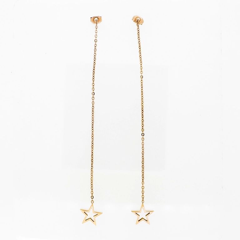 JEWELRY - EARRINGS - SCREW - STAINLESS STEEL - STAR Е728 - 1.0х9.7cm ROSE GOLD - 1 pair