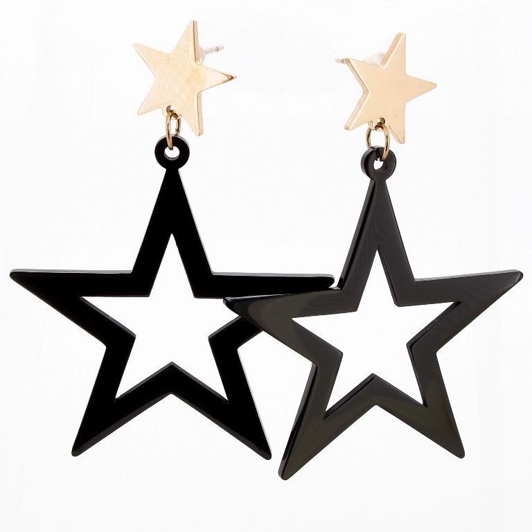 JEWELRY - EARRINGS - SCREW - STAINLESS STEEL - STARS Е670 - 4.0х5.4cm ROSE GOLD AND BLACK - PACKAGE 6 pairs