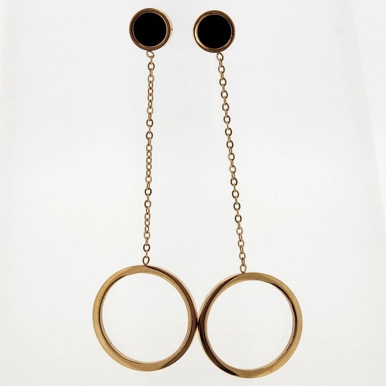 JEWELRY - EARRINGS - SCREW - STAINLESS STEEL - CIRCLE Е665 - 1.7х5.0cm ROSE GOLD AND BLACK - 1 pair