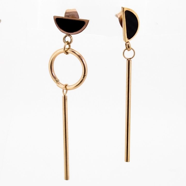 JEWELRY - EARRINGS - SCREW - STAINLESS STEEL - CIRCLE Е668 - 1.8х4.8cm ROSE GOLD AND BLACK - PACKAGE 6 pairs