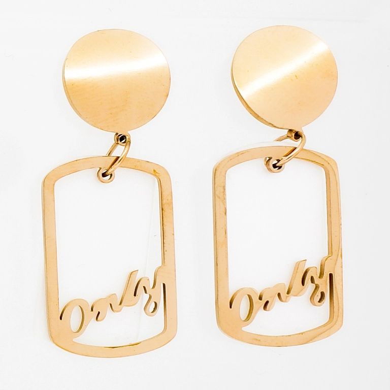 JEWELRY - EARRINGS - SCREW - STAINLESS STEEL - CIRCLE AND RECTANGLE ONLY Е798 - 1.5х4.0cm ROSE GOLD - 1 pair