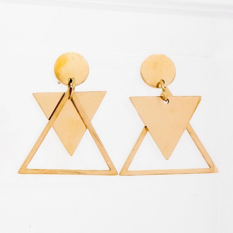 JEWELRY - EARRINGS - SCREW - STAINLESS STEEL - CIRCLE AND TRIANGLES Е796 - 2.2х2.6cm ROSE GOLD - 1 pair