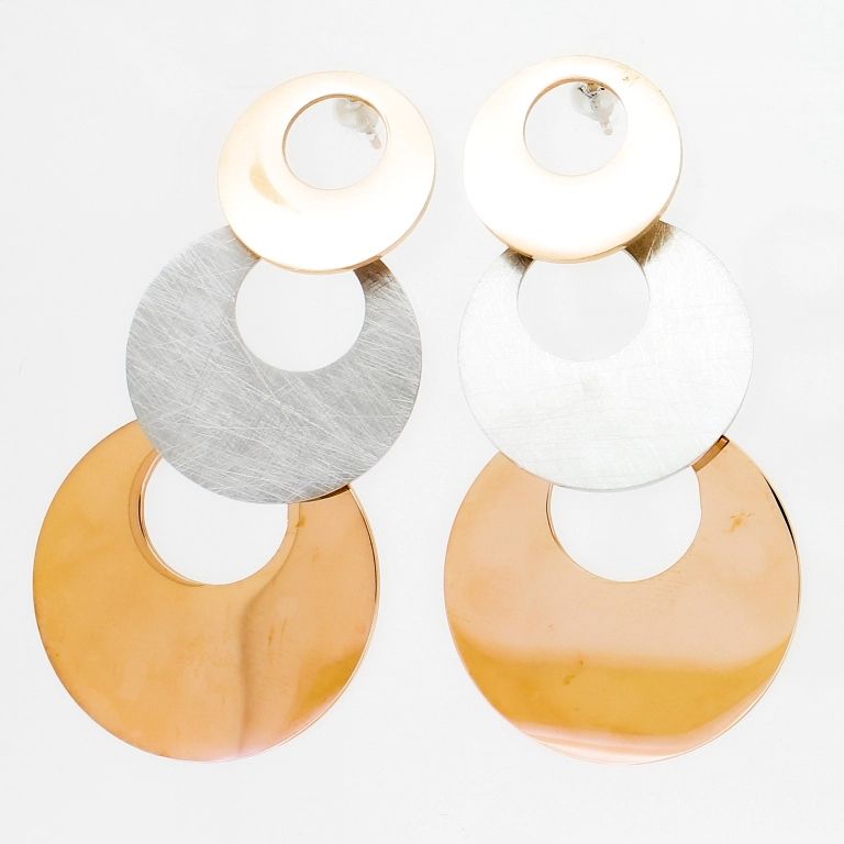 JEWELRY - EARRINGS - SCREW - STAINLESS STEEL - CIRCLES Е772 - 2.8х5.6cm ROSE GOLD AND NICKEL - 1 pair