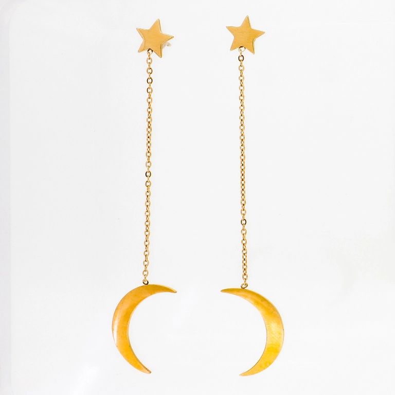JEWELRY - EARRINGS - SCREW - STAINLESS STEEL - MOON AND STAR Е770 - 1.1х7.2cm ROSE GOLD - 1 pair