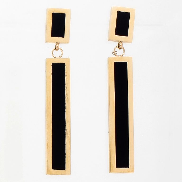 JEWELRY - EARRINGS - SCREW - STAINLESS STEEL - RECTANGULARS Е740 - 7.1х5.2cm ROSE GOLD AND BLACK - 1 pair