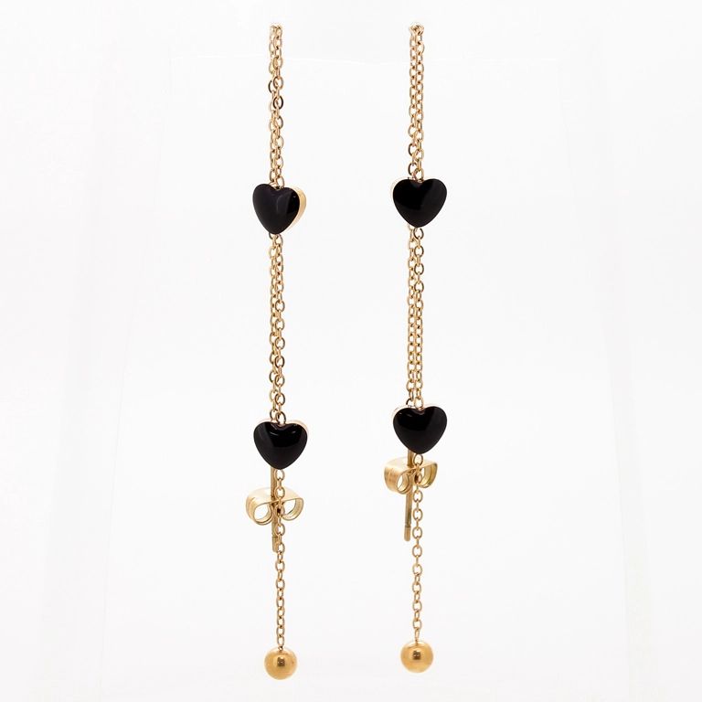 JEWELRY - EARRINGS - SCREW - STAINLESS STEEL - HEARTS Е739 - 0.6х12cm ROSE GOLD AND BLACK - PACKAGE 6 pairs