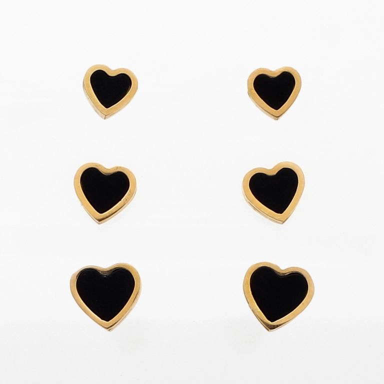 JEWELRY - EARRINGS - SCREW - STAINLESS STEEL - HEART Е725 - 0.8х0.8cm ROSE GOLD AND BLACK - 3 pairs