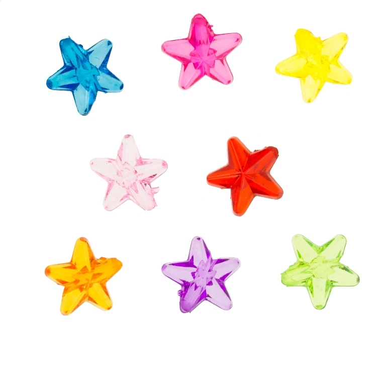 TRANSPARENT PLASTIC BEADS - STAR 02 - RELIEF 10x5mm MIXED - 50g Hole-1.5mm (290pcs.)