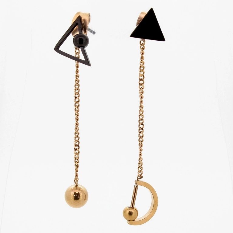 JEWELRY - EARRINGS - SCREW - STAINLESS STEEL - TRIANGLES Е717 - 0.9х5.1cm ROSE GOLD AND BLACK - 1 pair